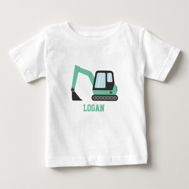 Fordon Kids i Grönt Excavator T Shirt (Framsida)