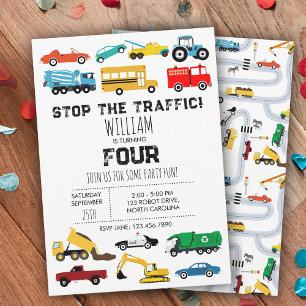 Fordon Transport Cars Lastbilar Boys Birthday Inbjudningar