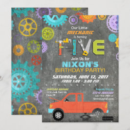 Fordonsmekaniska redskap Verktyg-chalkboard-födels Inbjudningar