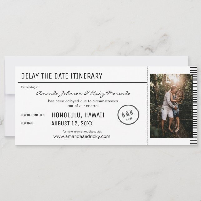 Fördröj datum för fotosvart och vitt mål inbjudningar (Framsida)