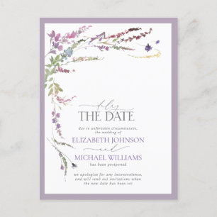 Fördröj datumet för Lilac Lavender Blommigt Bröllo Meddelande Vykort