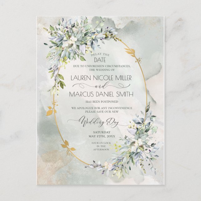 Fördröjningsdatum för vattenfärgen Grönt Blommigt  Vykort (Framsida)