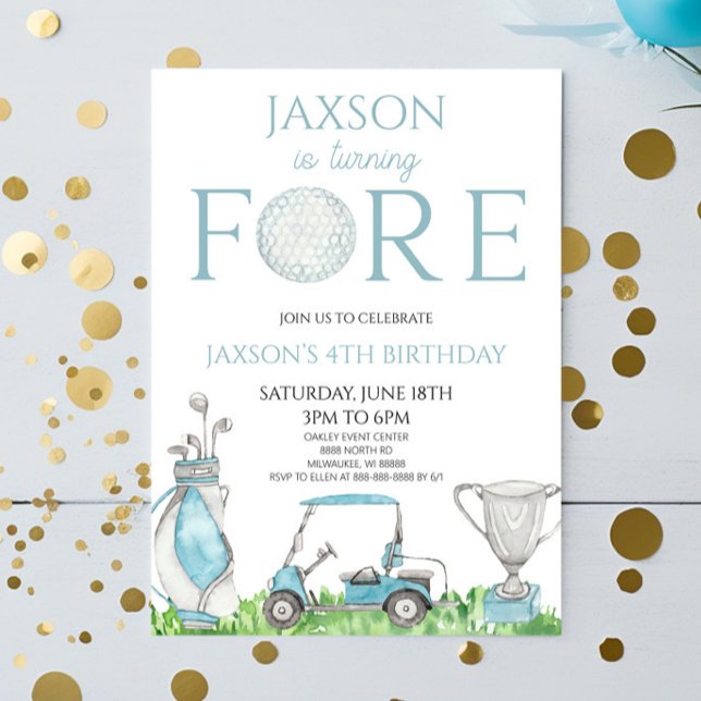Fore Blue Golf 4:e fjärde Födelsedagsfesten Inbjudningar (Skapare uppladdad)