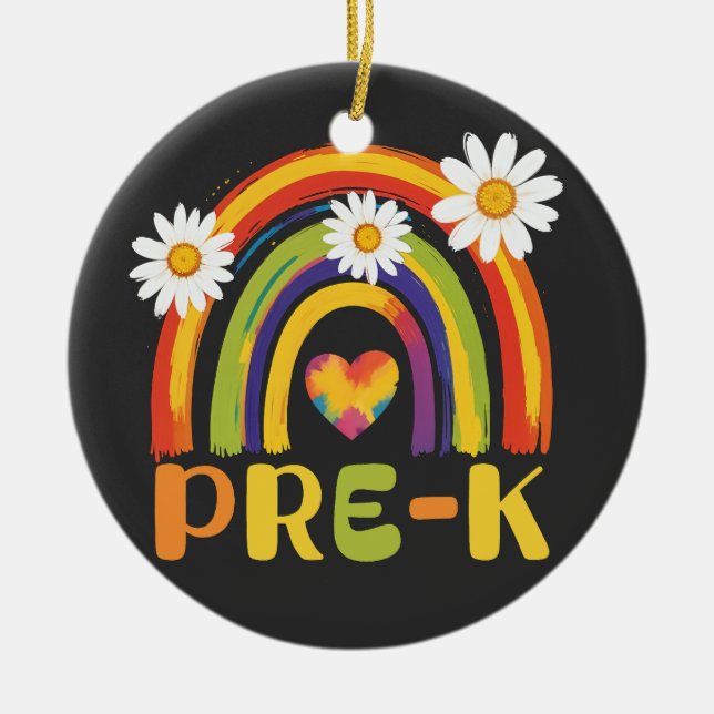 Före K Rainbow Back to school prek-K-lärare Julgransprydnad Keramik (Framsidan)