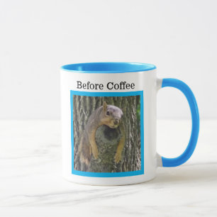 Före kaffet, efter kaffe, lustig ekorre mugg