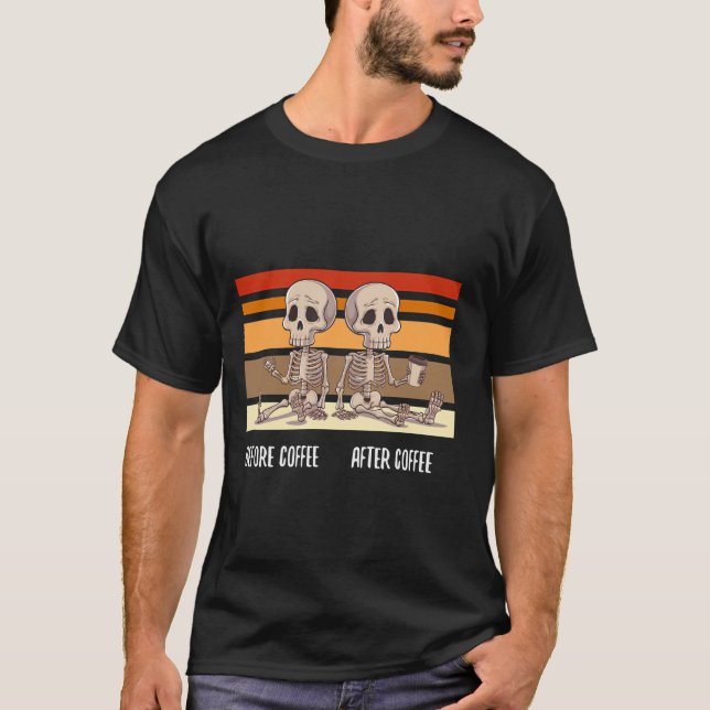 Före kaffet efter kaffefynlig skaletonmembran t shirt (Framsida)