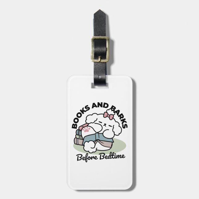 Före sängtiden med min Valp - Bok och Hund älskare Bagagebricka (Vertikal Framsida)