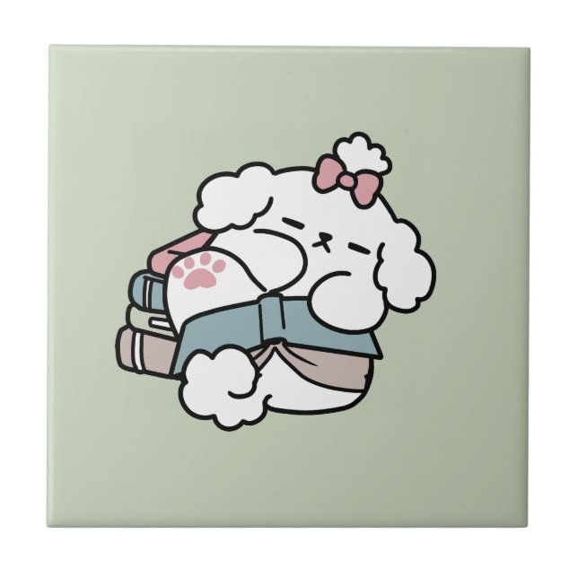 Före sängtiden med min Valp - Bok och Hund älskare Kakelplatta (Framsidan)