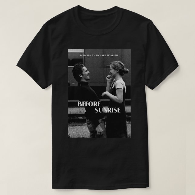 Före Sunrise Sunset Midnight Richard Linklater J T Shirt (Design framsida)