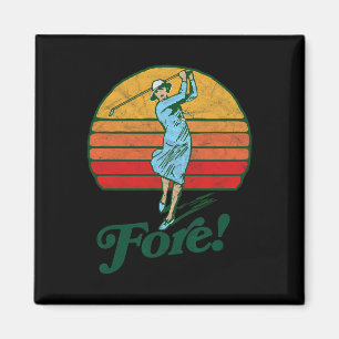 Fore! Vintage Kvinnlig Golf Retro Rollig Kvinna Go Magnet