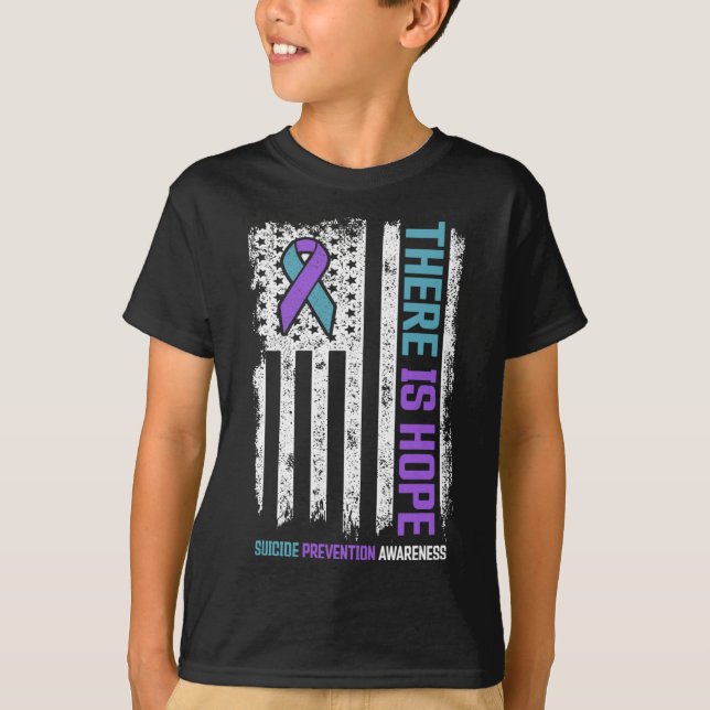 Förebyggande amerikanska Flagga Hope Suicide Aware T Shirt (Framsida)