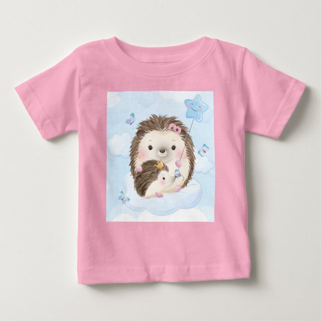 Föredragande Hedgehog Mor och Baby T-Shirt (Framsida)