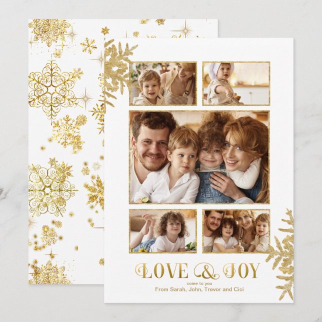 Föregående fotomall för Snöflingor, Wht/Gld ID846 Meddelande (Fram/baksida)