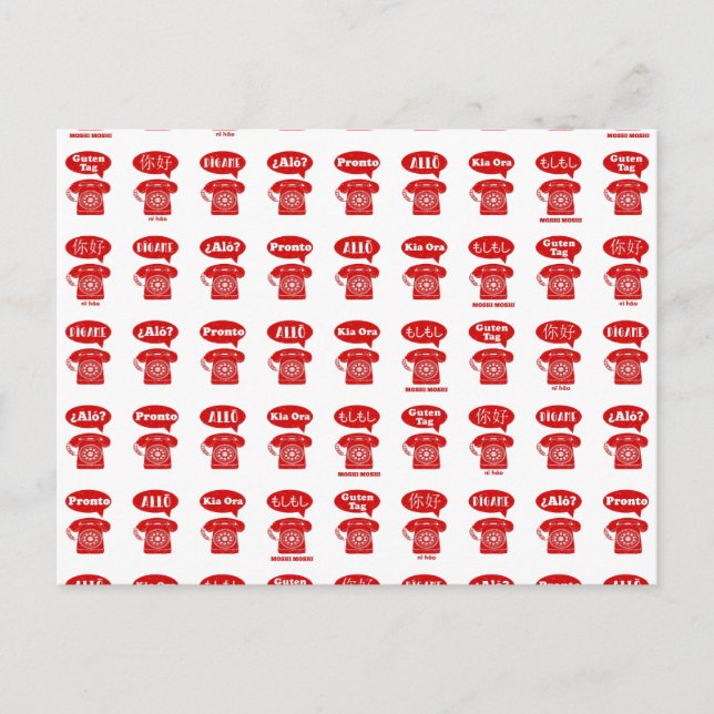 Foreign Language greetings telephone pattern Vykort (Framsida)