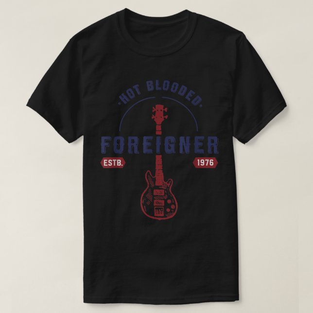 Foreigner Hot Blooded Guitar Officially Licensed  T Shirt (Design framsida)