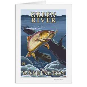 Forell som fiskar tvärsnittet - Green River, WA Hälsningskort