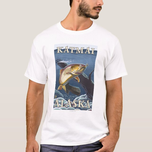 Forell som fiskar tvärsnittet - Katmai, Alaska Tee Shirt (Framsida)