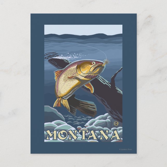 Forell som fiskar tvärsnittet - Montana Vykort (Framsida)