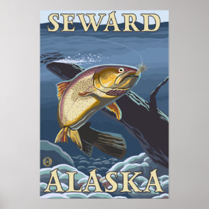 Forell som fiskar tvärsnittet - Seward, Alaska Poster
