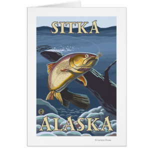 Forell som fiskar tvärsnittet - Sitka, Alaska Hälsningskort