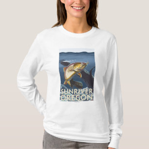 Forell som fiskar tvärsnittet - solflod, t shirt