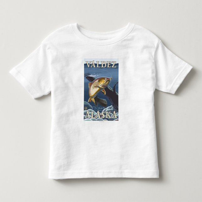 Forell som fiskar tvärsnittet - Valdez, Alaska Tee (Framsida)