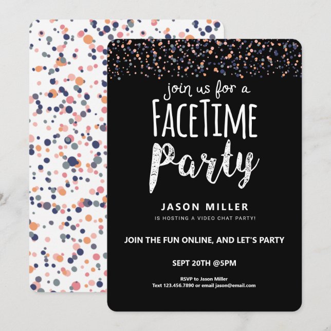 Förena Er För En Rolig Online-Videofest Konfetti Inbjudningar (Fram/baksida)