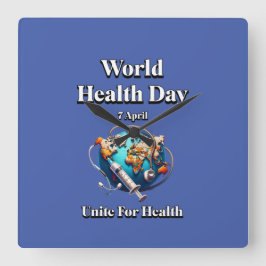 Förena för hälsan. Världshälsodagen. T-Shirt Fyrkantig Klocka