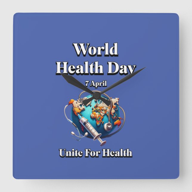 Förena för hälsan. Världshälsodagen. T-Shirt Fyrkantig Klocka (Framsida)