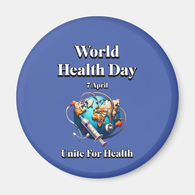 Förena för hälsan. Världshälsodagen. T-Shirt Magnet (Framsidan)