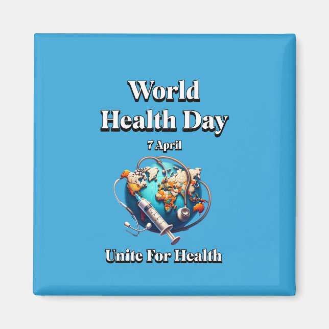 Förena för hälsan. Världshälsodagen. T-Shirt Magnet (Framsidan)