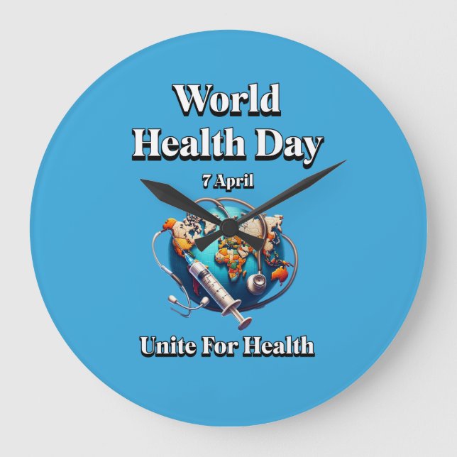 Förena för hälsan. Världshälsodagen. T-Shirt Stor Klocka (Framsida)