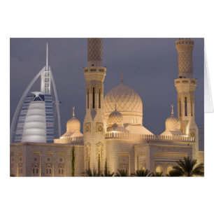 Förenade Arabemiraten, Dubai. Moské på kvällen med Hälsningskort
