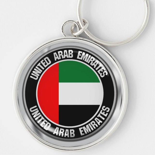 Förenade Arabemiraten Round Emblem Rund Silverfärgad Nyckelring (Framsidan)