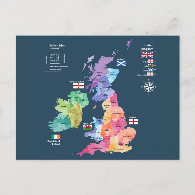 Förenade kungariket British Isles Karta Vykort (Framsida)