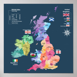 Förenade kungariket Karta - England Countyn Poster