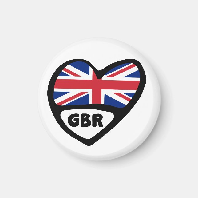 Förenade kungariket Land Code Flagga Heart, GBR Magnet (Framsidan)