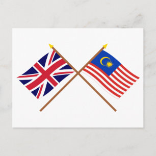 Förenade kungariket och Malaysia Crossed Flaggor Vykort