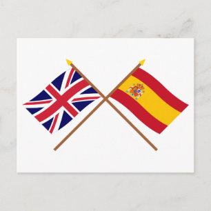 Förenade kungariket och Spanien Crossed Flaggor Vykort