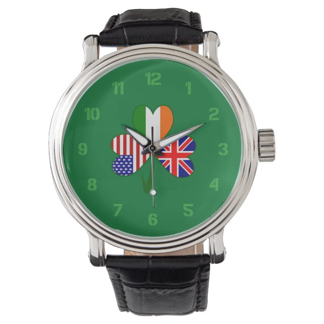 Förenade kungariket, USA, Irland Shamrock Flagga Armbandsur (Framsida)
