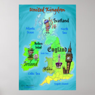 Förenade kungarikets Roligt Karta 24x36 Poster