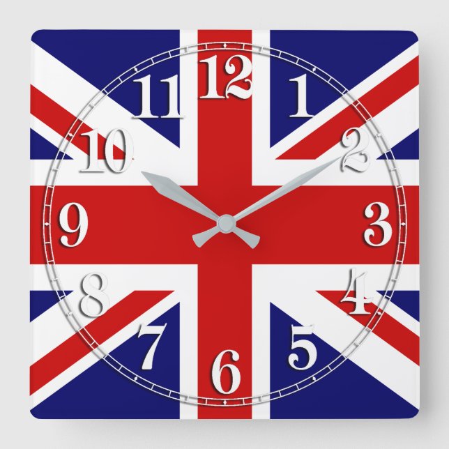 Förenade kungarikets Union Jack Flagga Fyrkantig Klocka (Framsida)