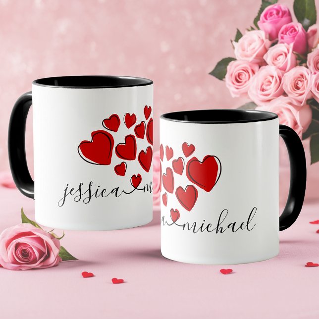 Förenade med kärlek och hjärtan Romantiskt personl Mugg (Romantic Personalized Mug - Perfect for Newlyweds.)
