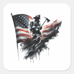Förenade Stater Flagga. Firefighter Fyrkantigt Klistermärke
