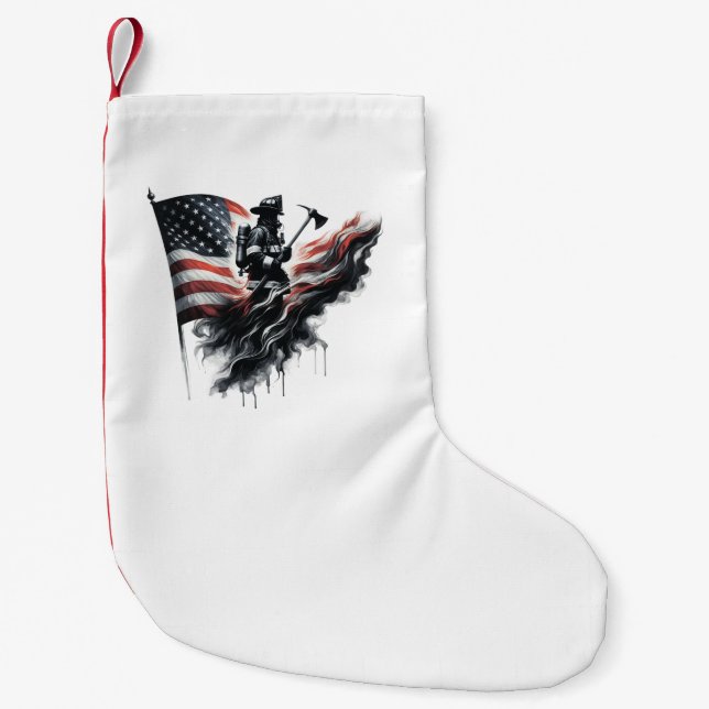 Förenade Stater Flagga. Firefighter Liten Julstrumpa (Framsidan)