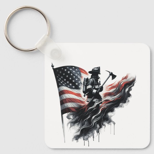 Förenade Stater Flagga. Firefighter Nyckelring (Framsida)