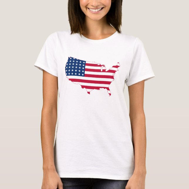 Förenade Stater Flagga Karta T-Shirt (Framsida)