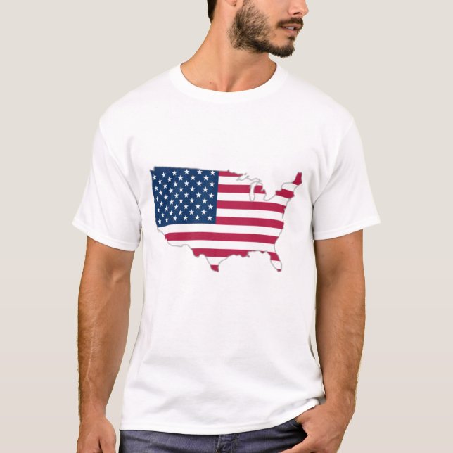 Förenade Stater-flagga vid karta T Shirt (Framsida)