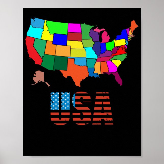 Förenade Stater Karta All Stater Colorful USA Poster (Framsidan)