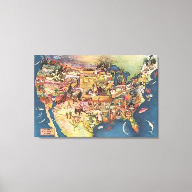 Förenade Stater Karta - Amerikanskt jordbruk och j Canvastryck (Framsida)